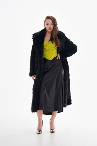 NAVY Mgo Full Length Furry Coat