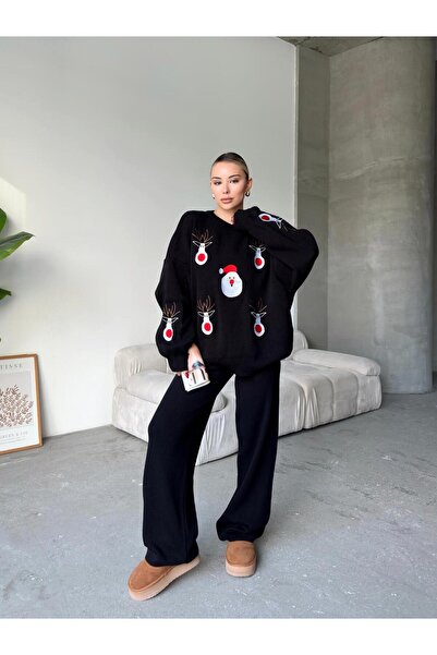 Butik Christmas - Deer Patterned Bottom Top Knitwear Set