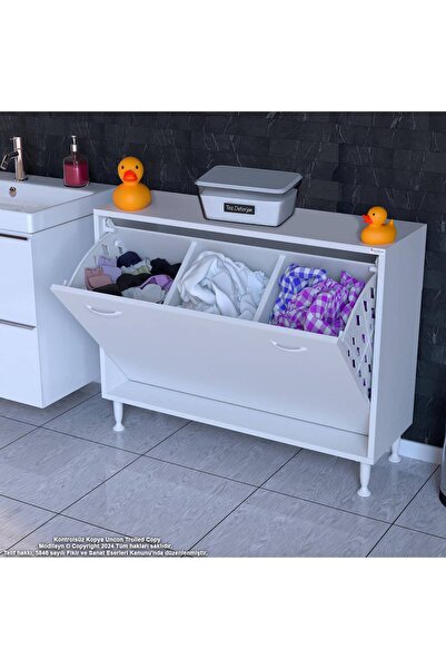 Modilayn SÖKE 100x75x32,5 cm lik Ekstra Büyük 3 Çamaşır Sepet Hazneli Dolap Banyonuzun Yeni Gözdesi