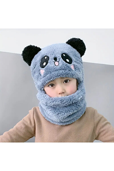 darko Panda Boyunluk Bere Peluş Şapkalı Tek Parça Set Sıcak Tutan Sevimli Çoc...