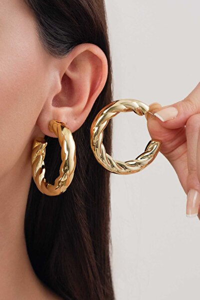 MRK Kadın İthal Büyük Desenli Çelik Halka Küpe