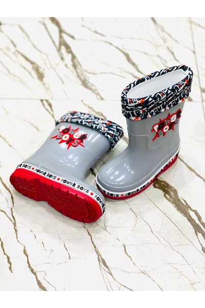 EyuBali Gri Erkek Çocuk İçi Astarlı Günlük Yağmur Çizmesi