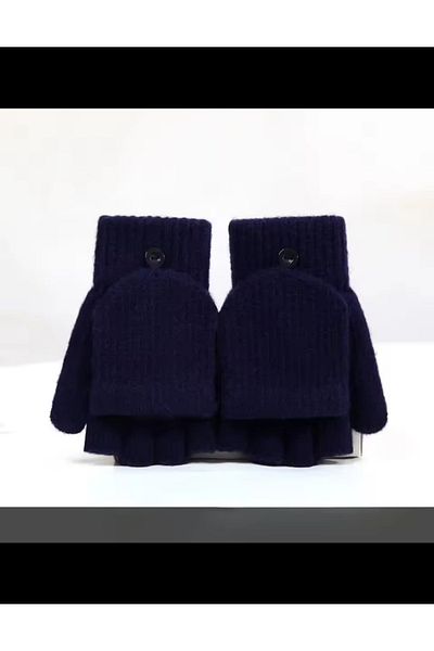 Betülce Double Layer Two-Way Cut Fingerless Quality Knitting Gloves