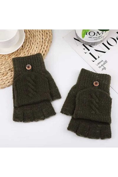 Betülce Double Layer Two-Way Cut Fingerless Quality Knitting Gloves