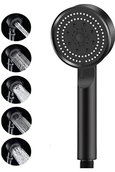 Irmak Siyah Lüks 5 Fonksiyonlu Ayarlanabilir Dayanıklı Yüksek Tazyikli Duş Başlığı Banyo El Duşu