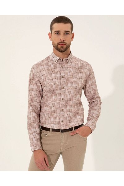 Pierre Cardin Μπεζ Slim Fit μακρυμάνικο πουκάμισο