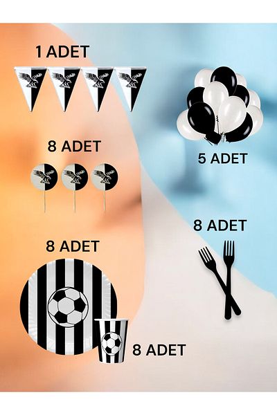 VibeHome Πακέτο 8 Personality Black White Fan M - Πάρτι γενεθλίων και διασκεδαστικές εκδηλώσεις