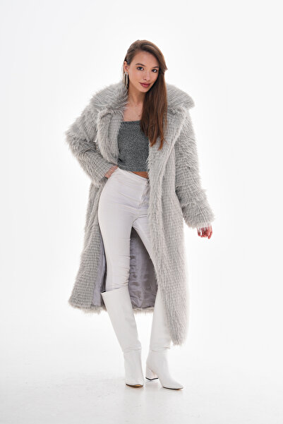 NAVY Mgo Full Length Furry Coat