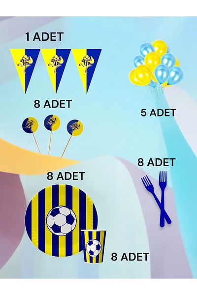 VibeHome 8-Person Navy Blue Yellow Fan m Pack - Birthday Party and Fun Events