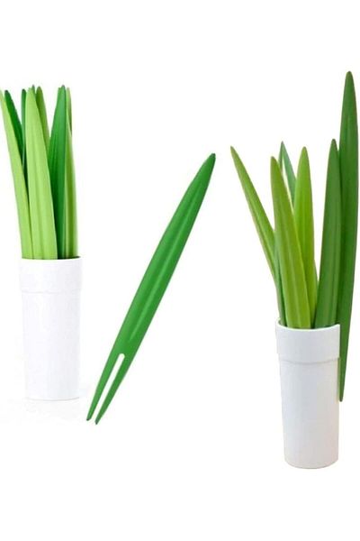 Busstier Green Cocktail Stick - Set of 10, Reusable Presentation Stick, Leaf-Shaped