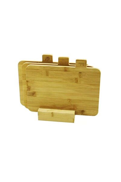 VANCKEY 3'lü Bambu Standlı Kesme Tahtası Seti - Standlı Çoklu Kesme Doğrama T...