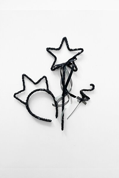 COOLMINIES Set de ornamente pentru tort cu paiete negre, baghetă cu stea și 2...