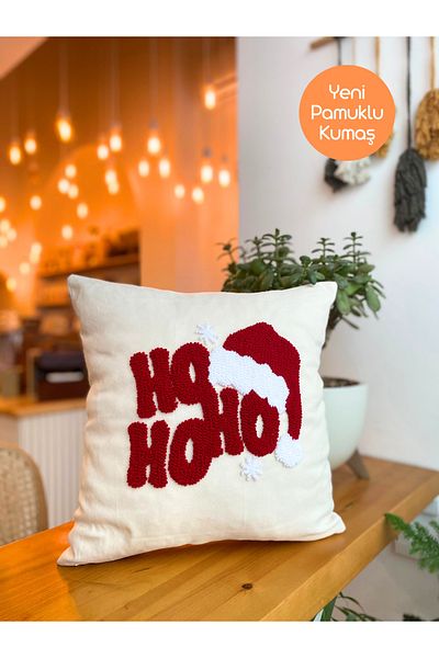 RahanDesign Ho Ho Ho Christmas Special Punch Embroidered Throw Pillow Cover - Christmas Throw Pillow Cover