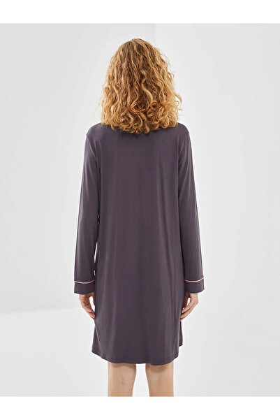 LC Waikiki LCW DREAM Antrasit Gömlek Yaka Kadın Gecelik