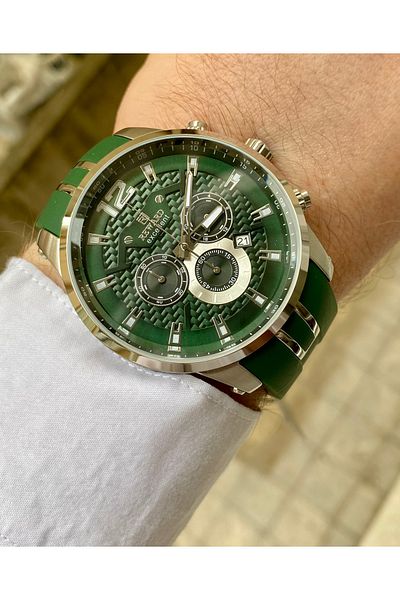 Reward Excellent Model Steel Case Green Color Silicone Band 5 Atm Waterproof Men Wrist Watch