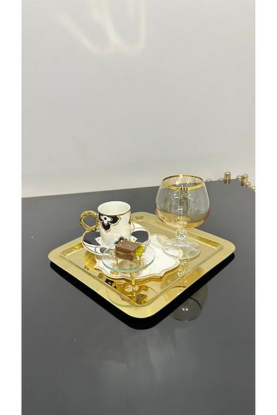 USD HOME Σετ 6 ανοξείδωτος απλός τετράγωνος χρυσός δίσκος σερβιρίσματος παρουσίασης καφέ Δίσκος υπόσχεσης