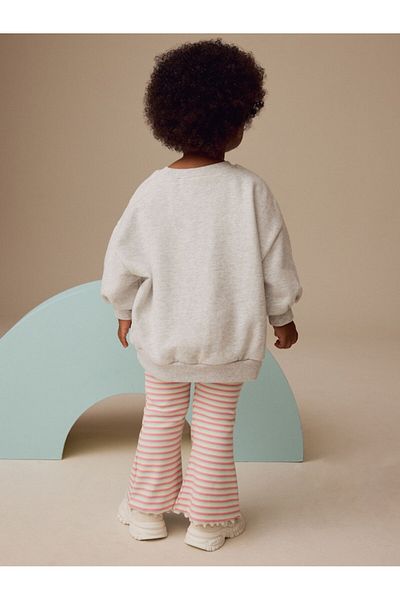 Next Baby Cotton Grey Pink Printed Long Sleeve Sweatshirt Tights Bottom Top Set