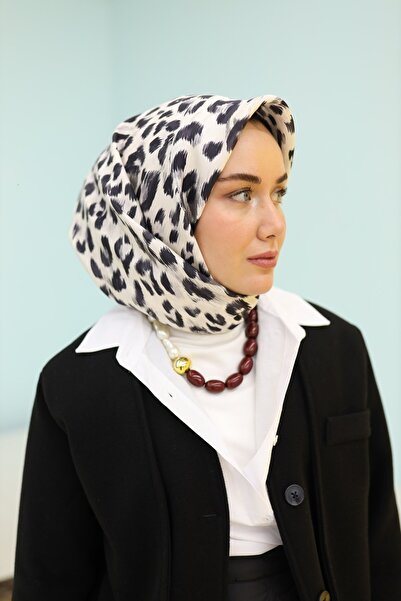 Silk Home Black and White Leopard Print Tivil Silk Scarf-11451-11