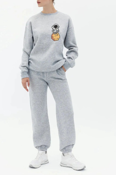 FECCY Set de trening din bumbac cu imprimeu Little Astronaut, bluză și pantaloni