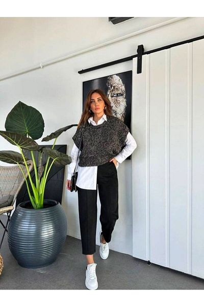 AL&SU BUTİK Women's Winter Ankle Length Baggy Cut Suede Trousers