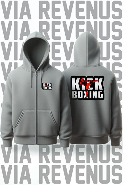 Vordevia سترة صوفية رمادية بغطاء للرأس مطبوعة من الأمام والخلف للجنسين من Kic...