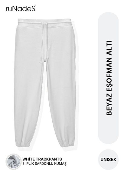 ruNadeS Unisex Basic Relax Fit Λευκό Jogger Sweatpants