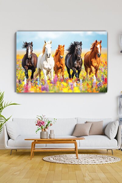 KanvasSepeti At Tablosu - Çiçekler Içinde yağlı boya dokulu kanvas tablo canv...