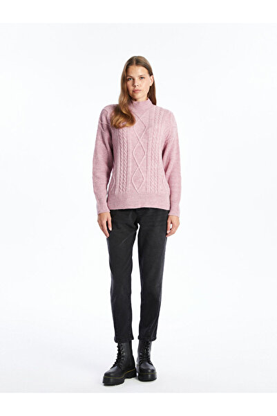 LC Waikiki Pink Half Turtleneck Self-Patterned Women's Knitwear Sweater