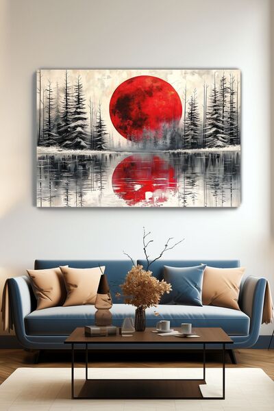 KanvasSepeti Red Moon Canvas Wall Art - Home Living Room - Bedroom Kitchen Of...
