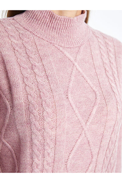 LC Waikiki Pink Half Turtleneck Self-Patterned Women's Knitwear Sweater
