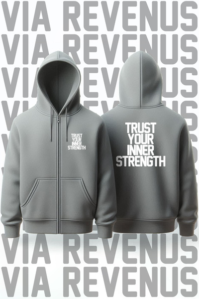 Vordevia Confidence in the Force Front and Back Printed Unisex Zippered Hooded Gray Sweatshirt Cardigan