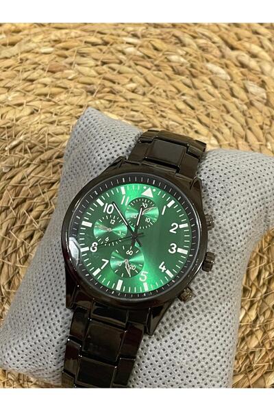 Brality Men's Watch - Steel Band, Case & Cord Detail, Black Green Dial, 3 Cir...