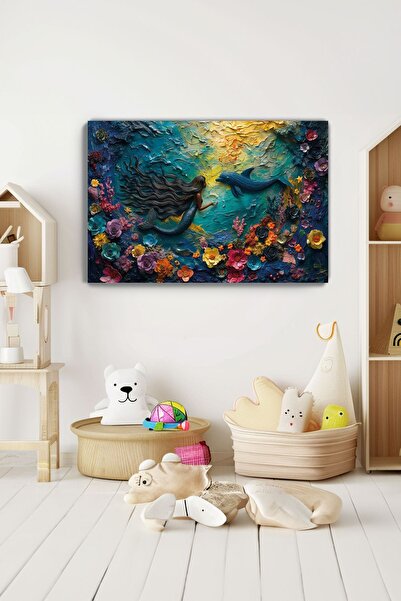 KanvasSepeti Mermaid Canvas Wall Art - Baby - Children's Room Decoration - Im...