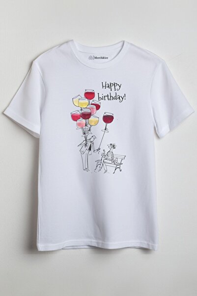 Merch&ice Tricou unisex imprimat cu pahare de vin cadou la mulți ani