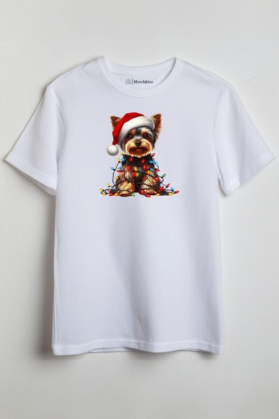 Merch&ice Christmas Dog Printed Unisex T-Shirt with Multicolor Lighted Hat