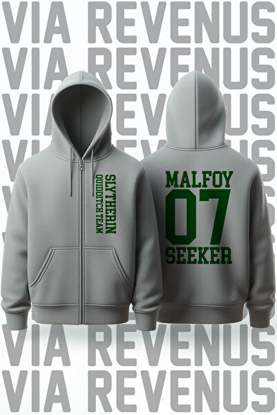 Vordevia Slytherin Quidditch Team Malfoy Front and Back Printed Unisex Zip-Up Hooded Gray Sweatshirt Cardigan