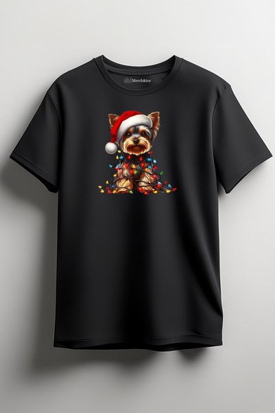 Merch&ice Christmas Dog Printed Unisex T-Shirt with Multicolor Lighted Hat