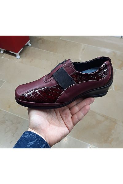 EBRU COMFORT Women's Indoor-Outdoor Genuine Leather Orthopedic Padded Heel Patent Leather Mother's Shoes