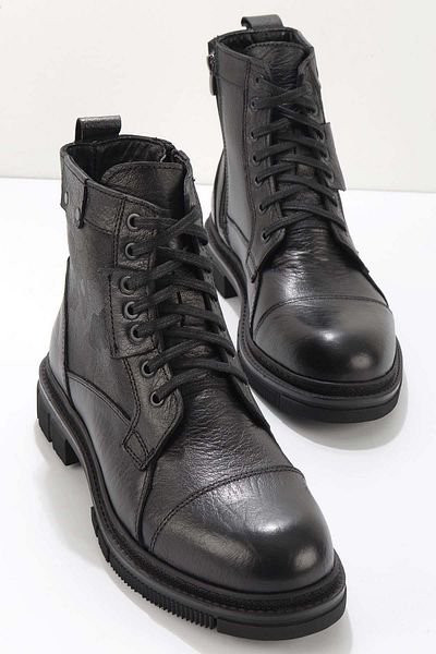 Bambi Black Genuine Leather Men's Boots & Booties E02629241203