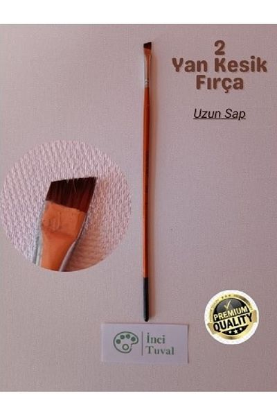 Cenova Art Professional Size 2 - Side Cut Long Handle Brush, Natural Bristle Oil Acrylic Paint