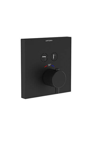 Artema AquaHeat A4274636 Square Ankastre Termostatik Banyo Bataryası, Mat Siyah
