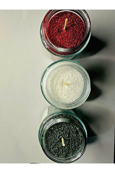 MİADA Yeni Yıl Yılbaşı 3lü Set Kokulu Mum Renkli İnci Tozu Sonsuzluk Mumu Fitil Hediyeli Kapaklı Kavanoz