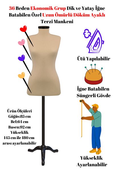Manken İstanbul Μακράς διάρκειας Σφουγγάρι Tailor Mannequin - Επιλογές μεγέθους 36-46