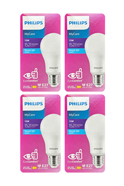 Philips 13W (100W) 6500K (Beyaz Işık) E27 Duylu Led Ampul (4 Adet)