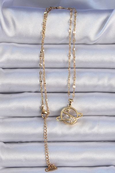 Skygo Saturn Colorful 316L Steel Zircon Stone Star Necklace - Tj-Bko9071