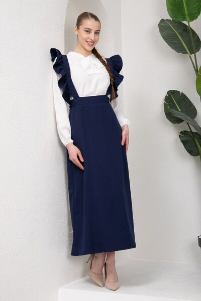 KÜÇÜĞÜM BUTİK Long Navy Blue Crepe Salopet Skirt