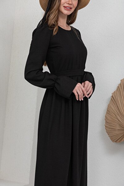 KÜÇÜĞÜM BUTİK Φόρεμα με κορδόνι στη μέση, μαύρο χρώμα, μουσελίνα