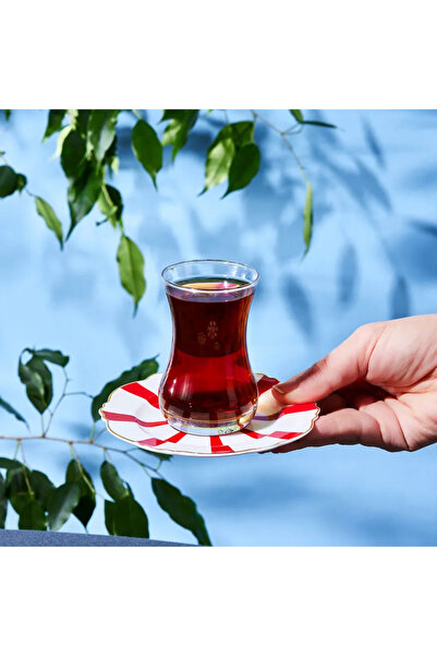 Karaca Astley, 12 Piece Tea Glass Set for 6 People, 110ML, Red