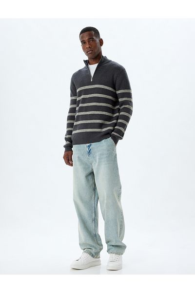 Koton Knitwear Sweater Stand Collar Half Zip Long Sleeve