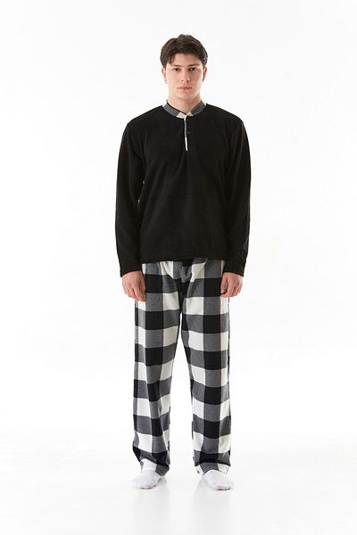 Fulla Moda Plaid Patterned Buttoned Fleece Pajamas Set